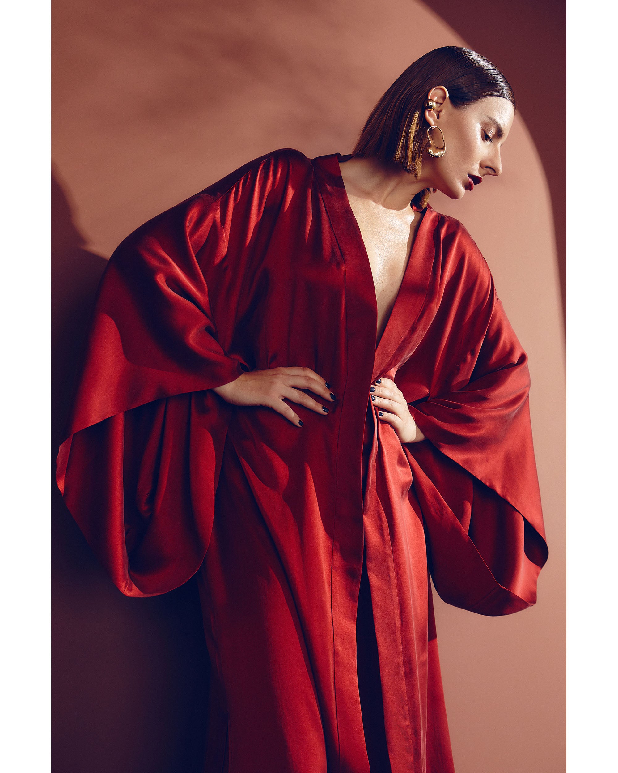 Burgundy Love svileni kimono
