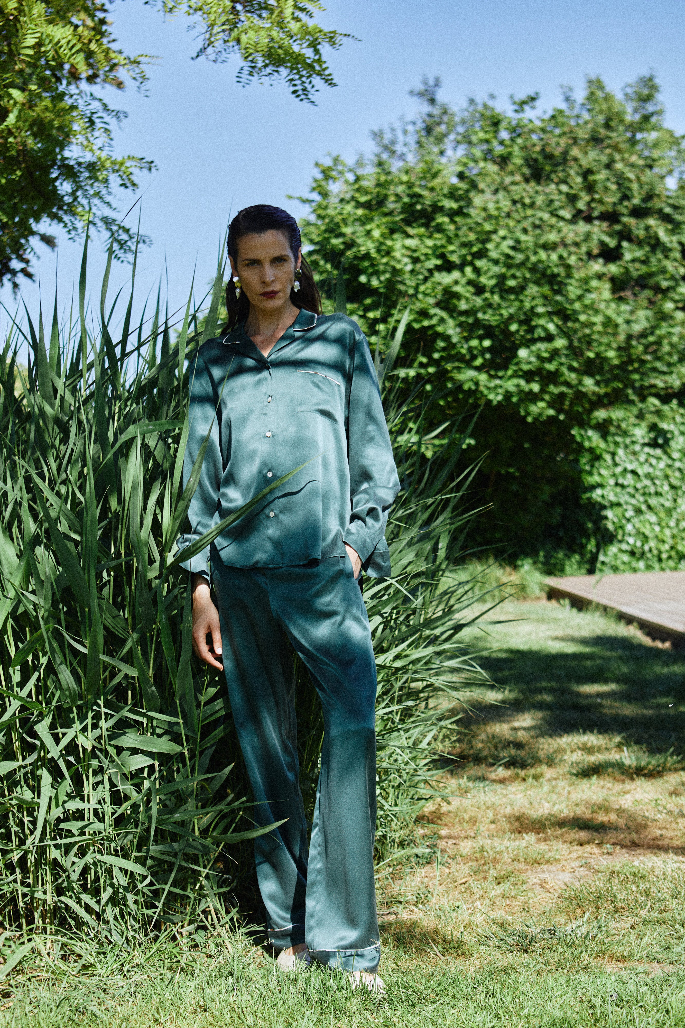 Emerald Green Silk Pyjama Set