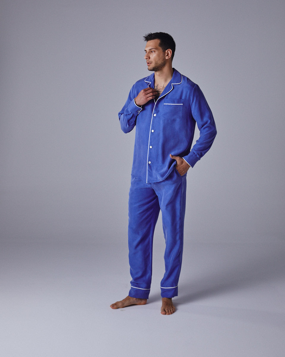 Brushed Silk Mens Pyjama Trousers with Ribbon