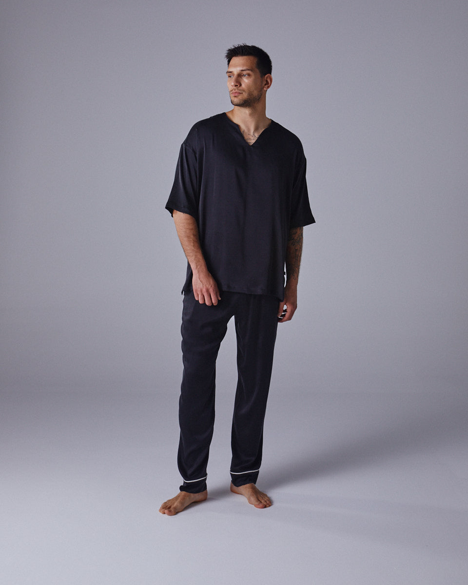 Paris Elegance Mens Wide Blouse With Short Sleeves