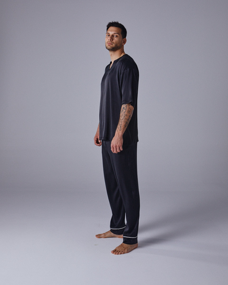 Paris Elegance Mens Wide Blouse With Short Sleeves