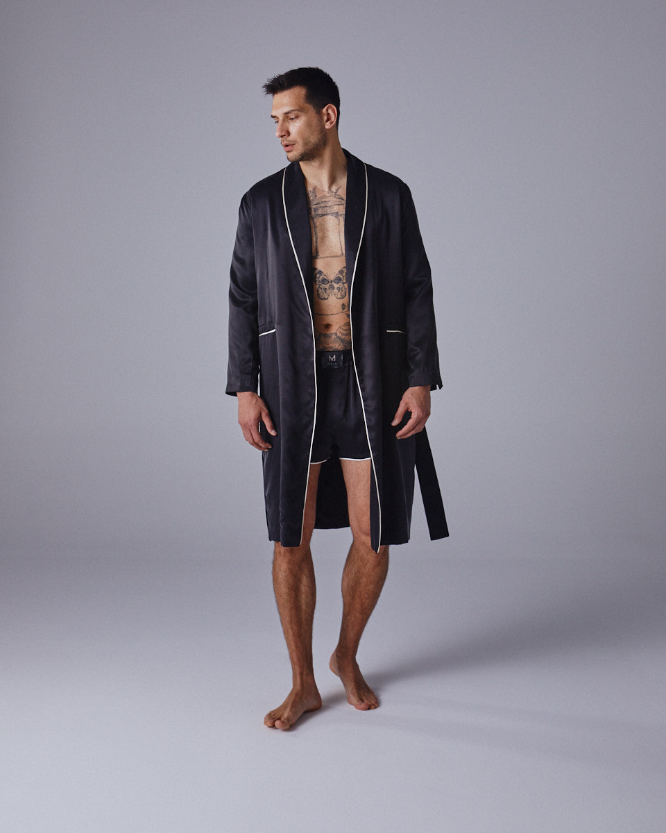 Paris Elegance Silk Mens Robe with Ribbon