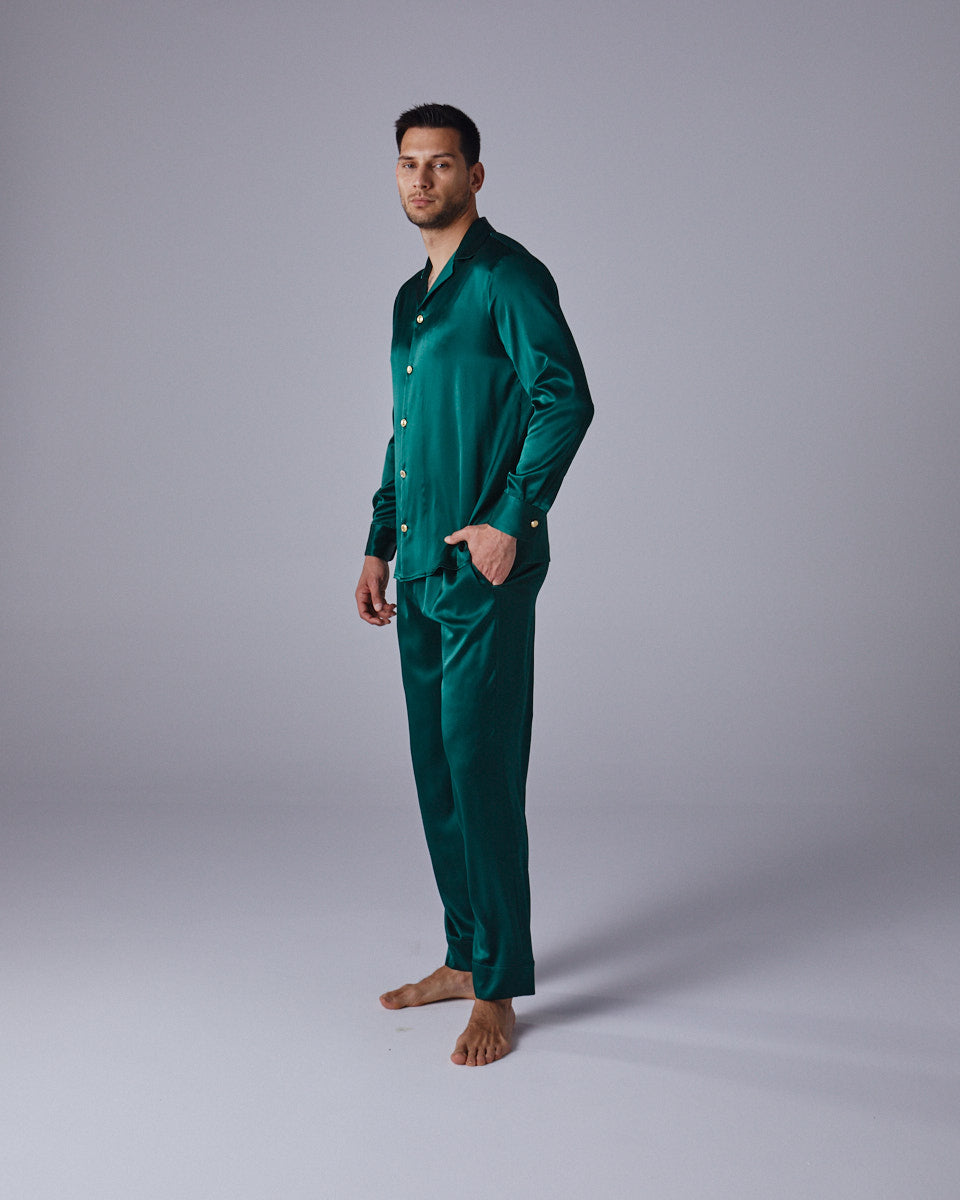 Green Bamboo Silk Mens Pyjama Shirt