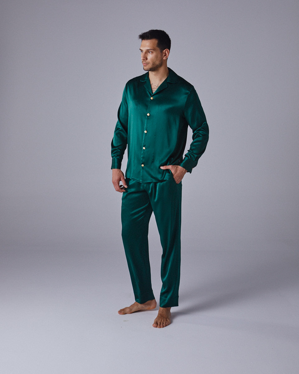 Green Bamboo Silk Mens Pyjama Shirt