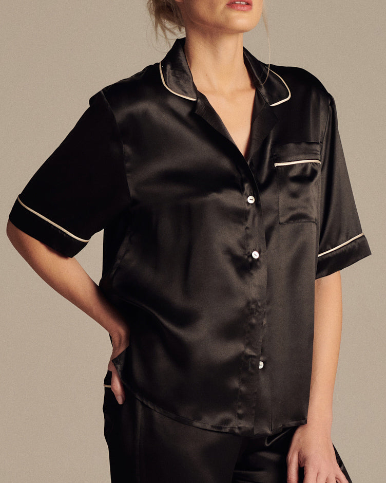 Paris Elegance Silk Cropped Pyjama Set Ribbon