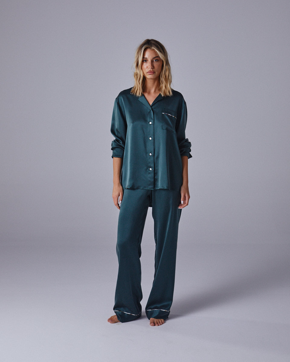 Emerald Green Silk Pyjama Set