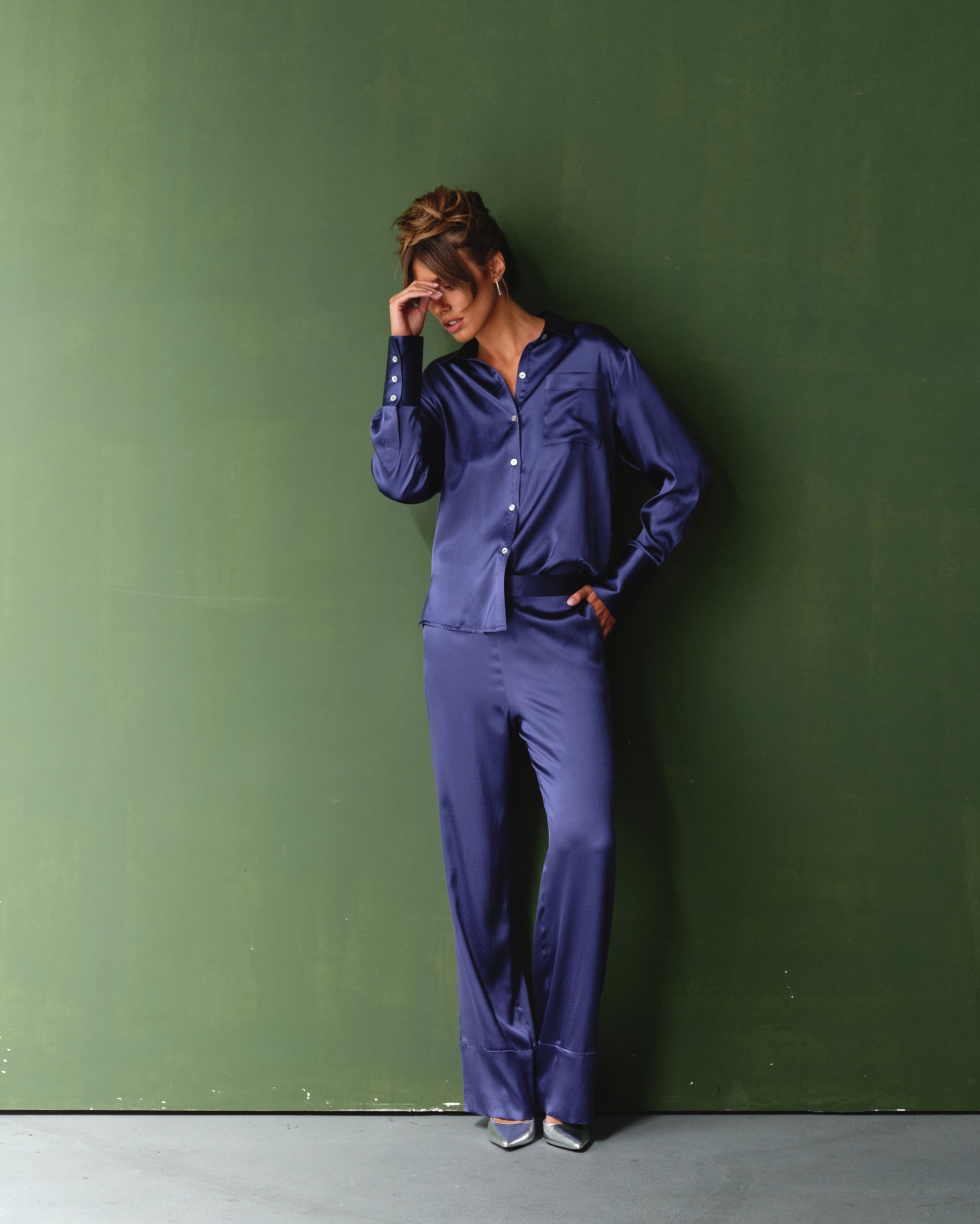 Violet Blue Silk Pyjama Set