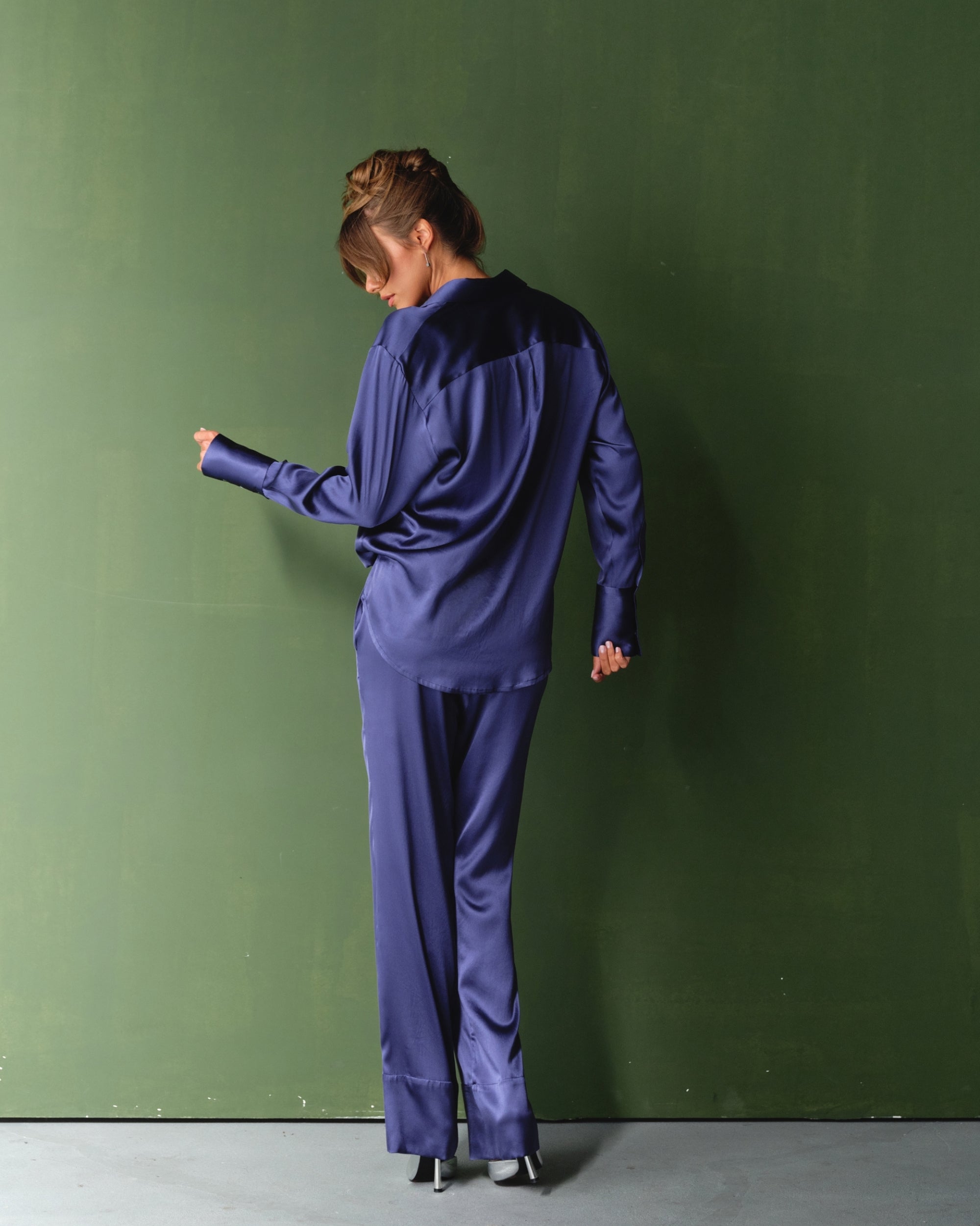 Violet Blue Silk Pyjama Set