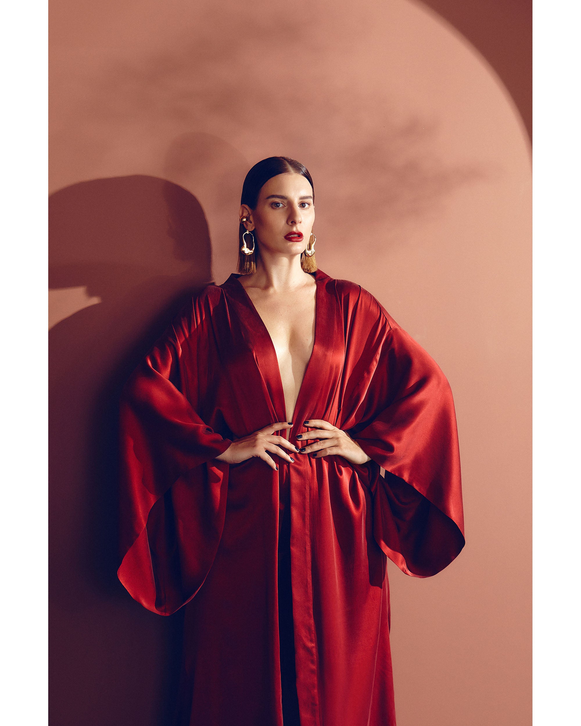Burgundy Love Silk Kimono
