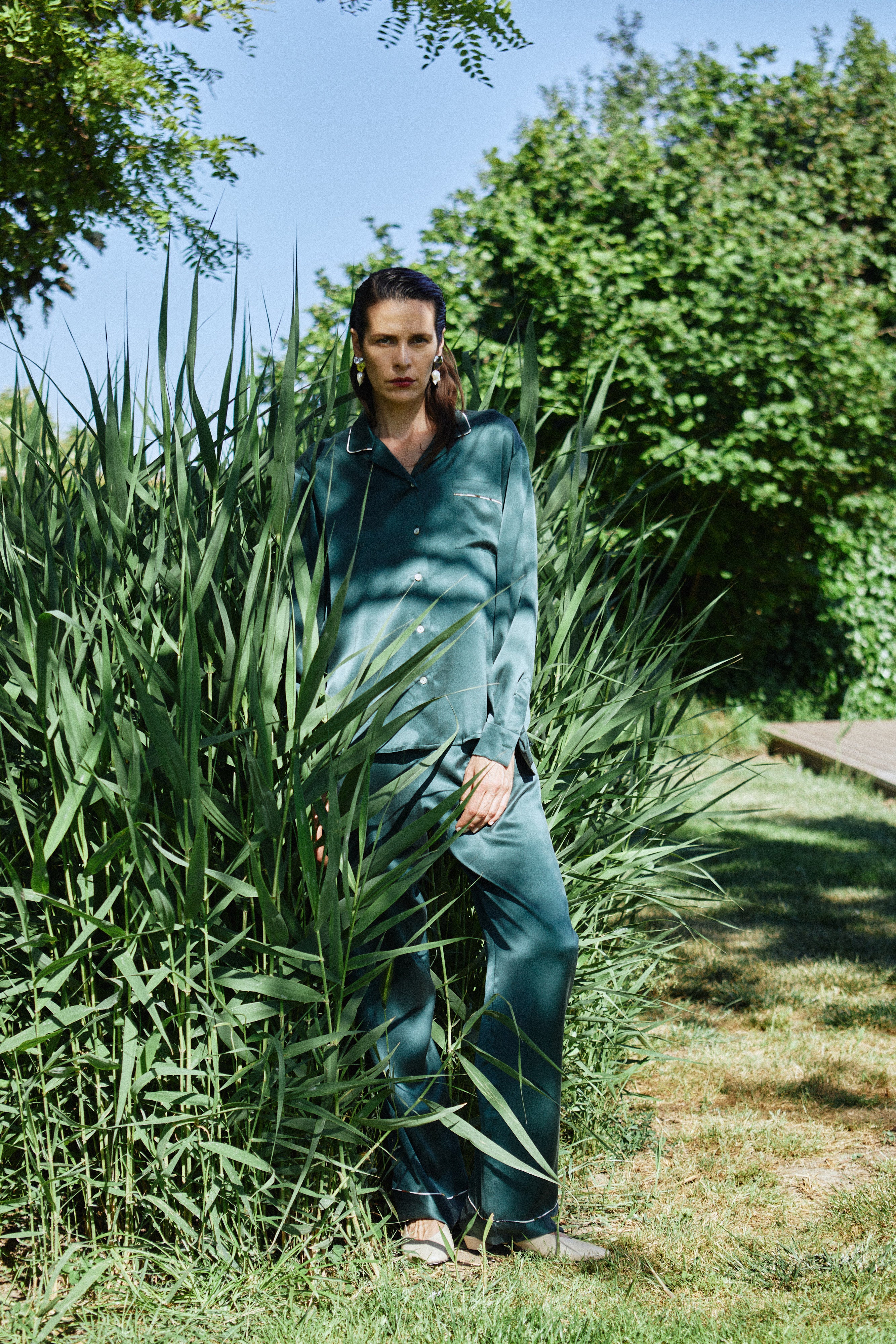 Emerald Green Silk Pyjama Set