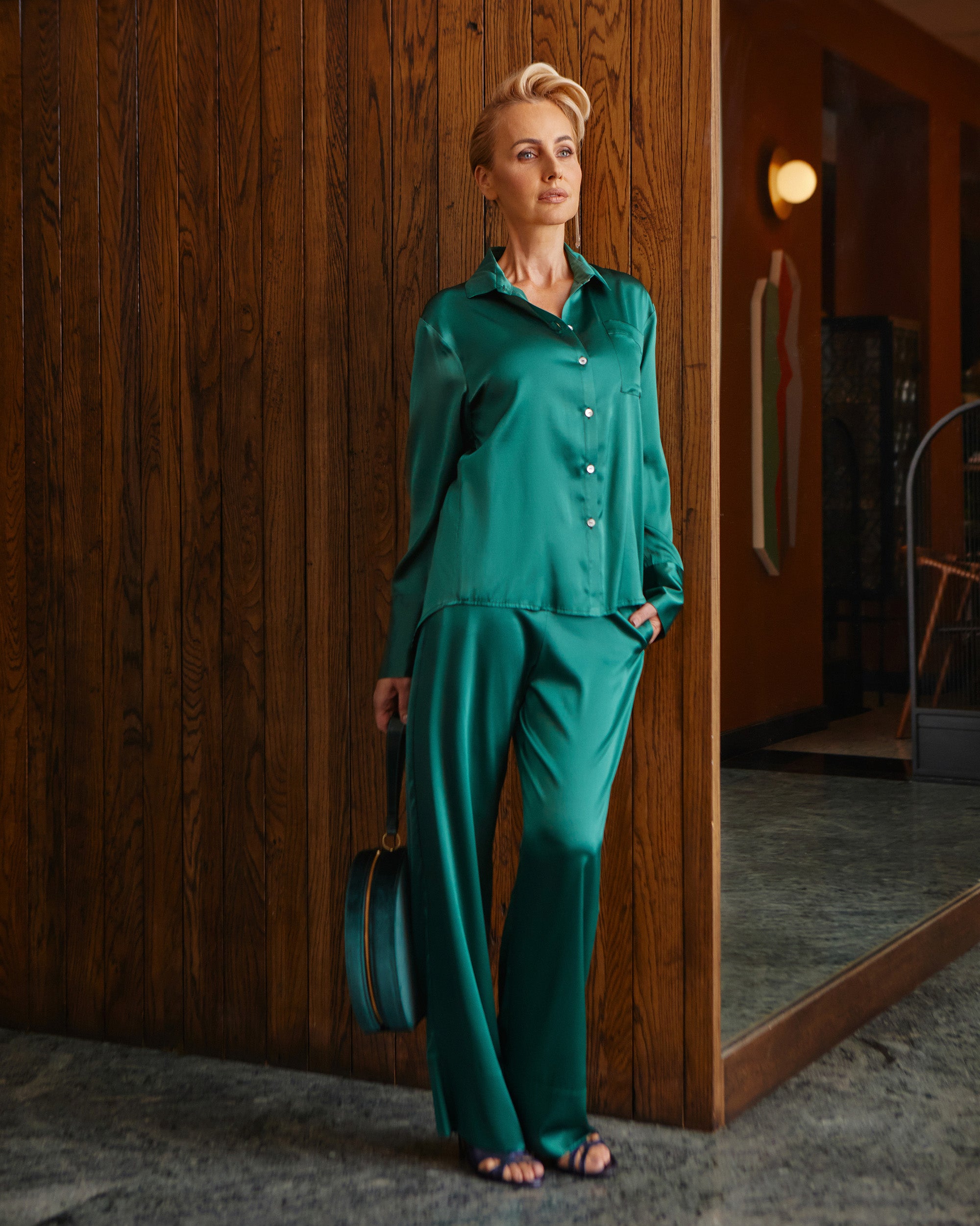 Green Bamboo Silk Pyjama Set