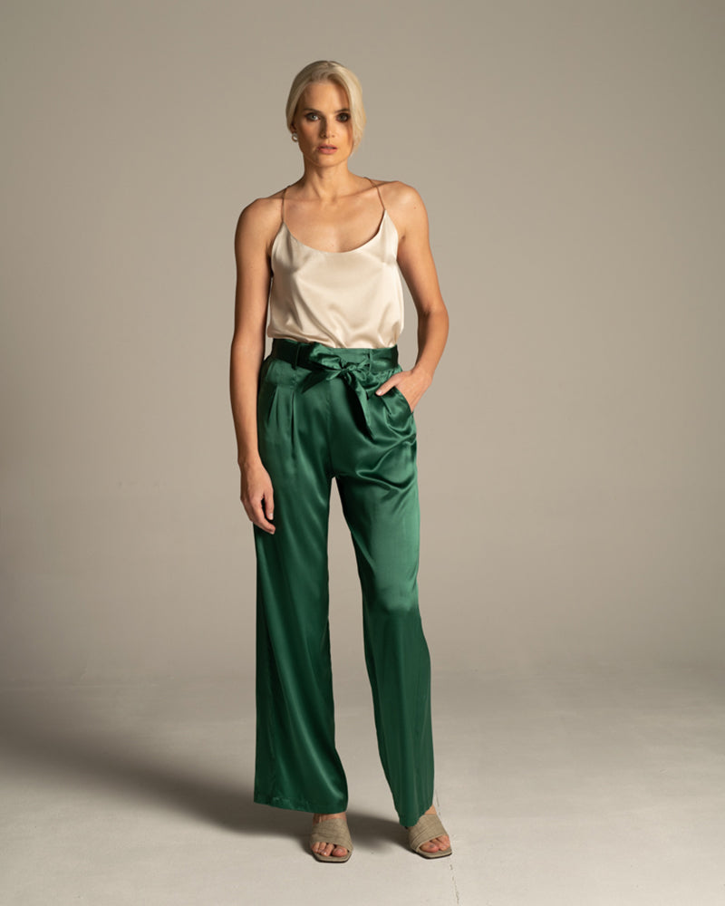 Green Bamboo Silk Pants