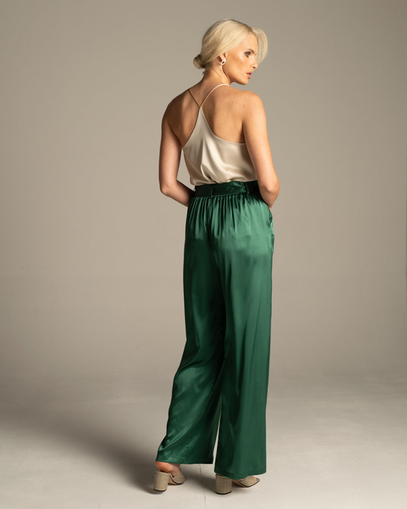 Green Bamboo Silk Pants