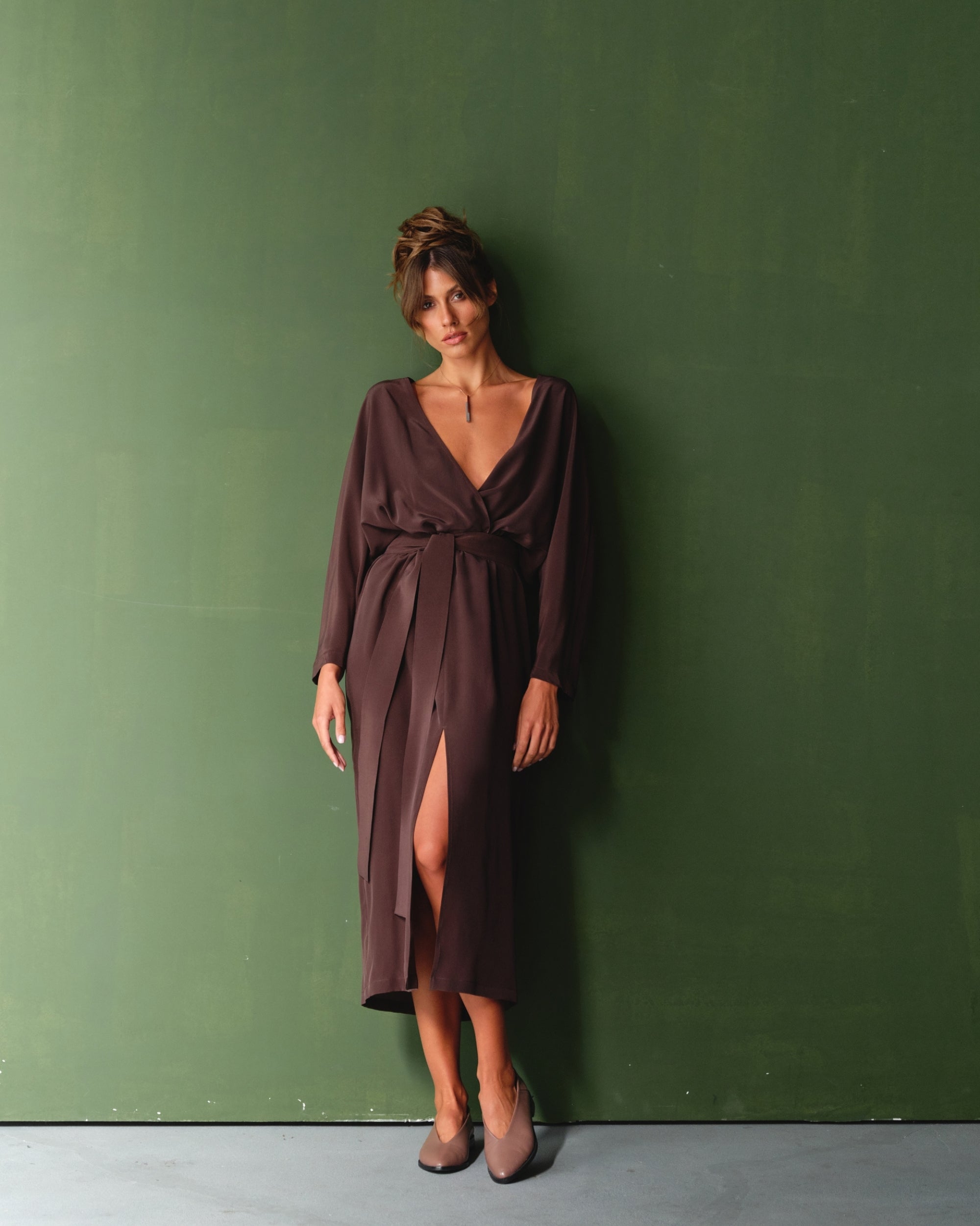 V Neck Silk Dress
