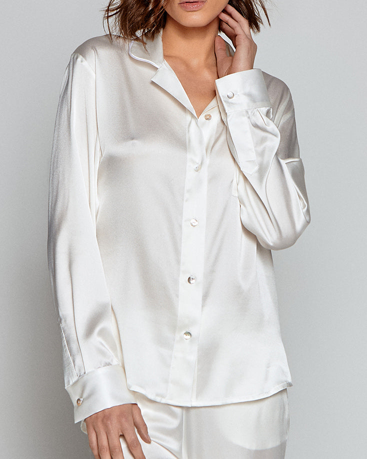 White Pearl Silk Pyjama Set
