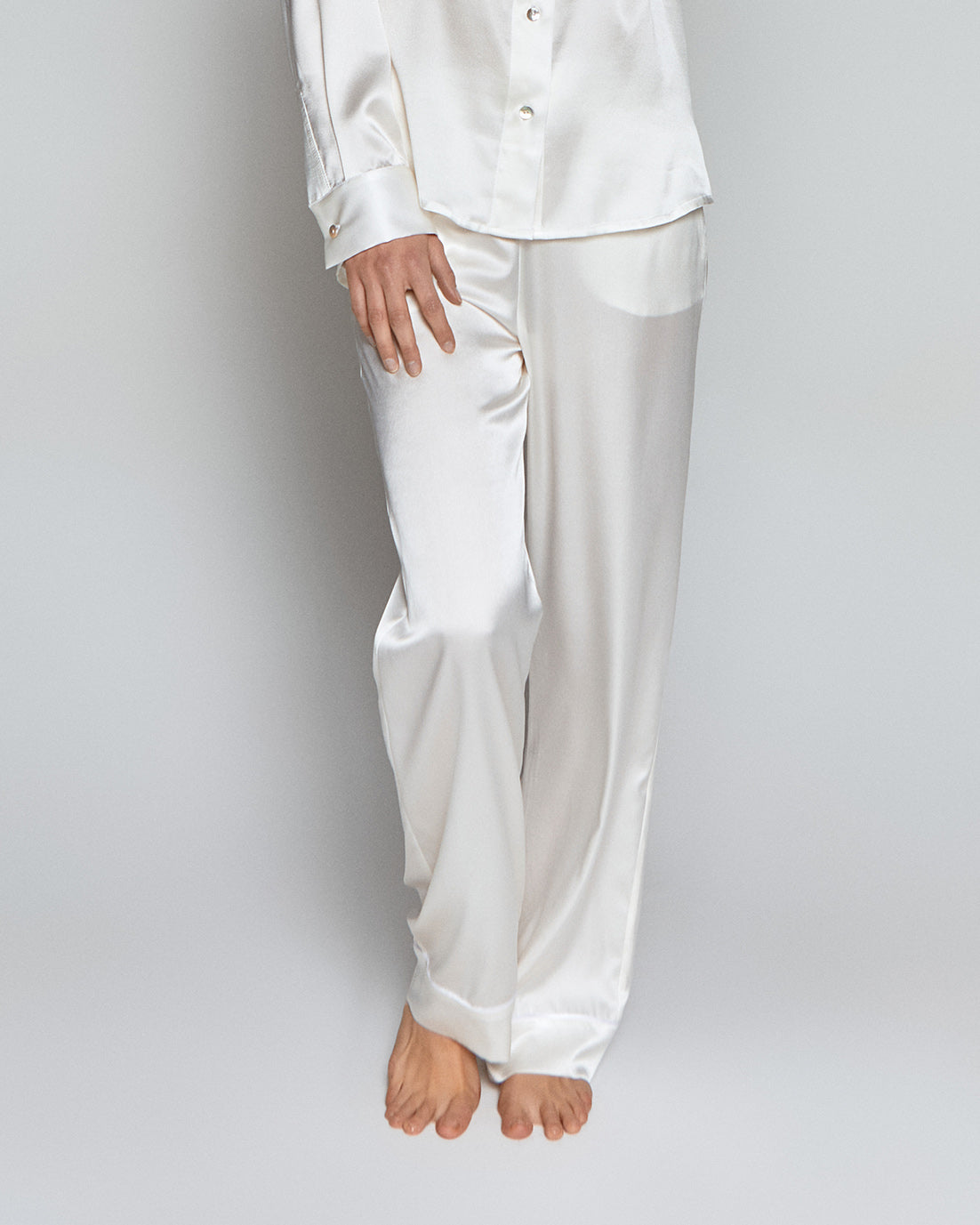 White Pearl Silk Pyjama Set