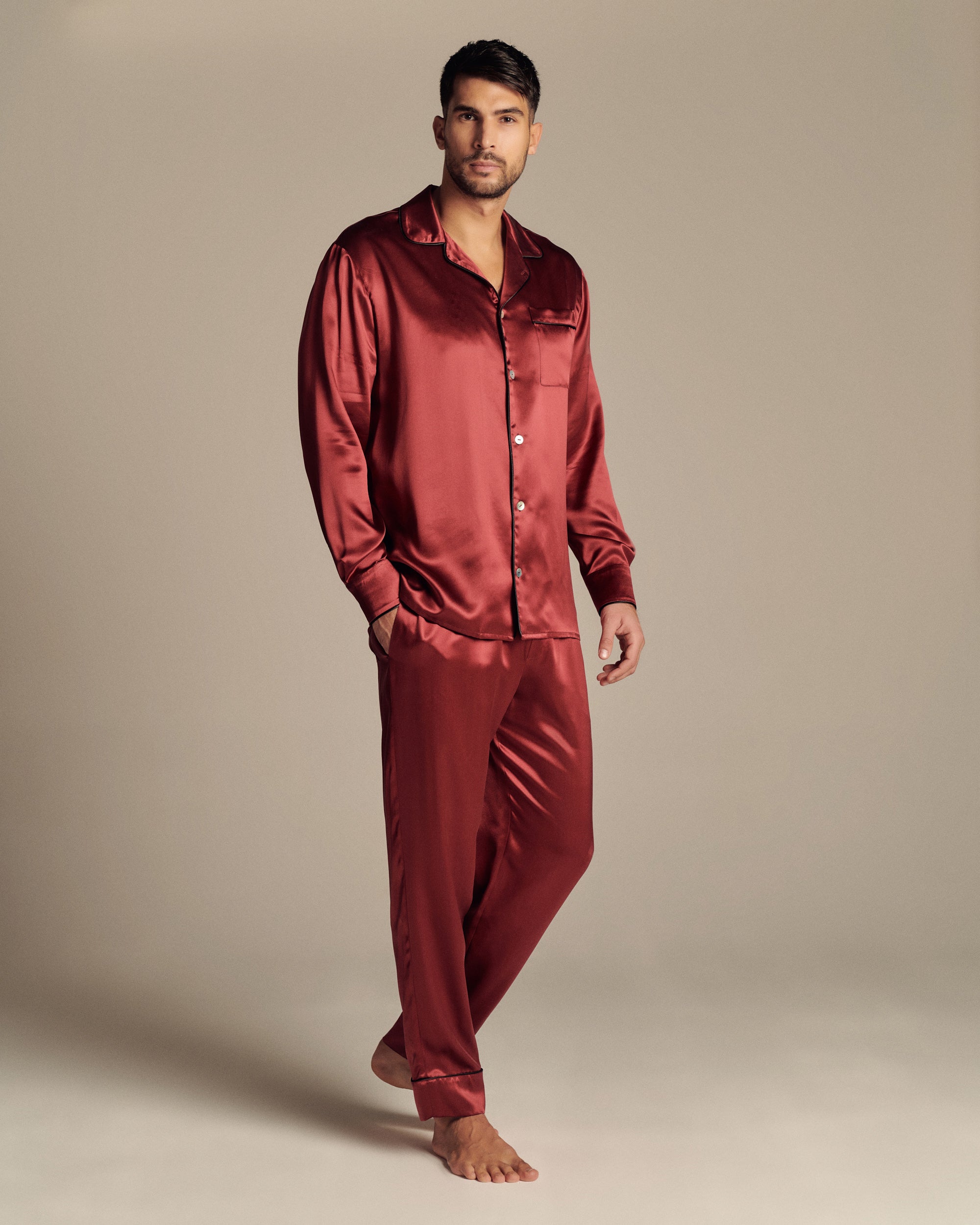 Burgundy Love Silk Mens Pyjama Set