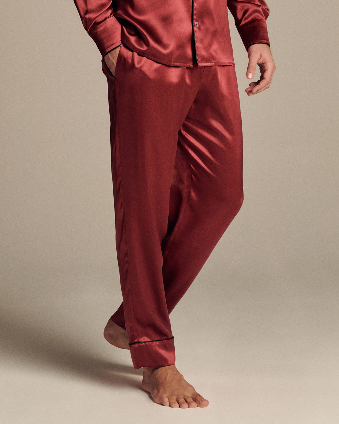 Burgundy Love Silk Mens Pyjama Set