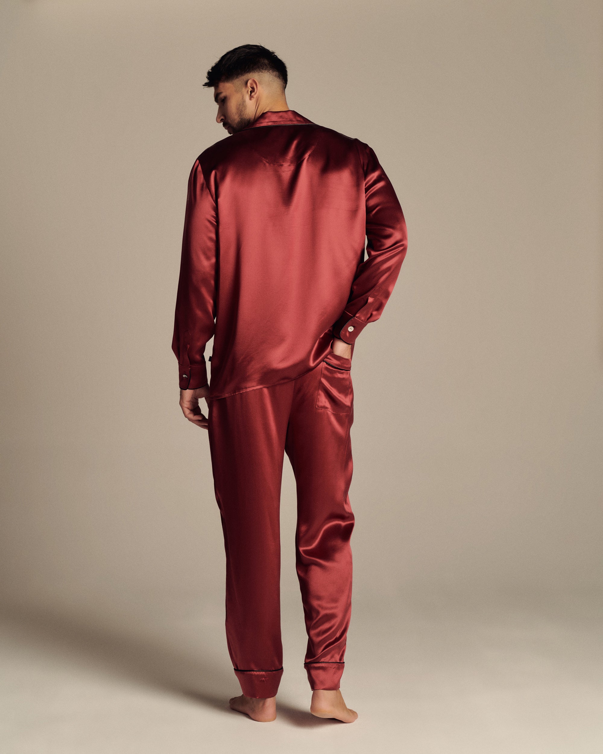 Burgundy Love Silk Mens Pyjama Set