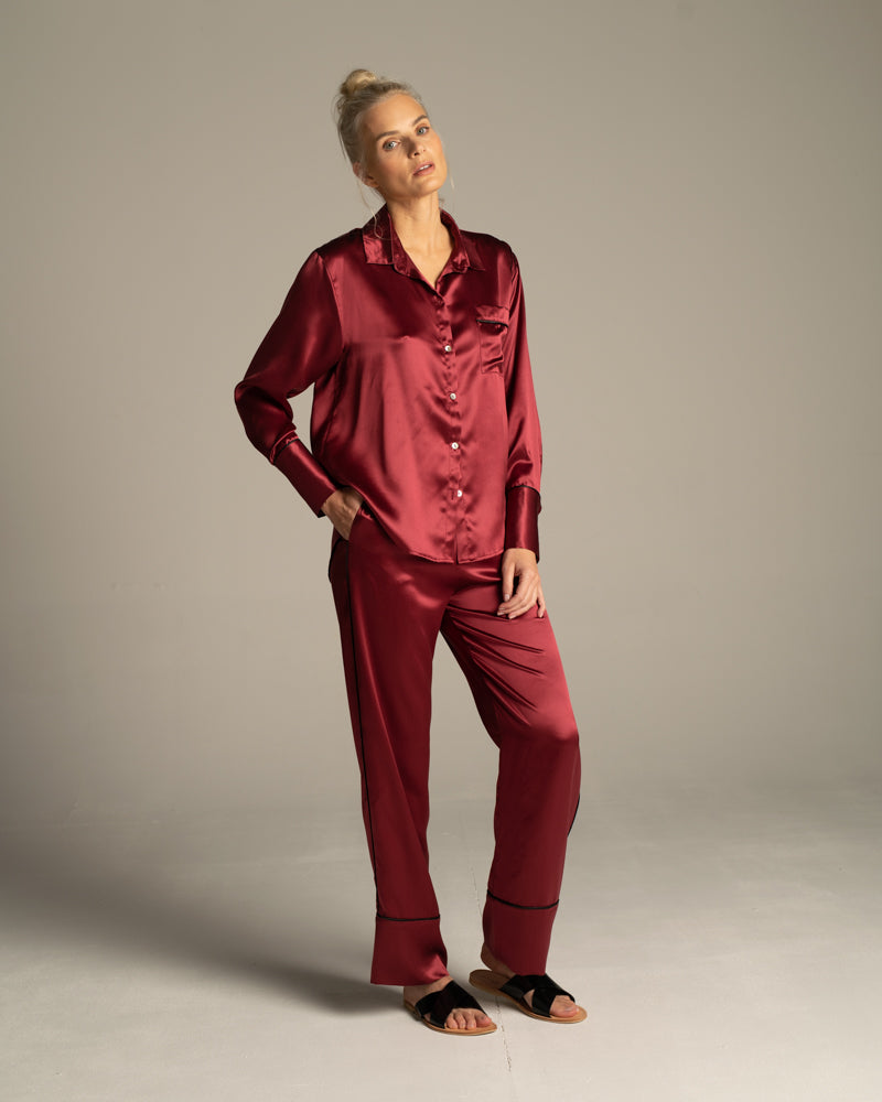 Burgundy Love Silk Pyjama Set