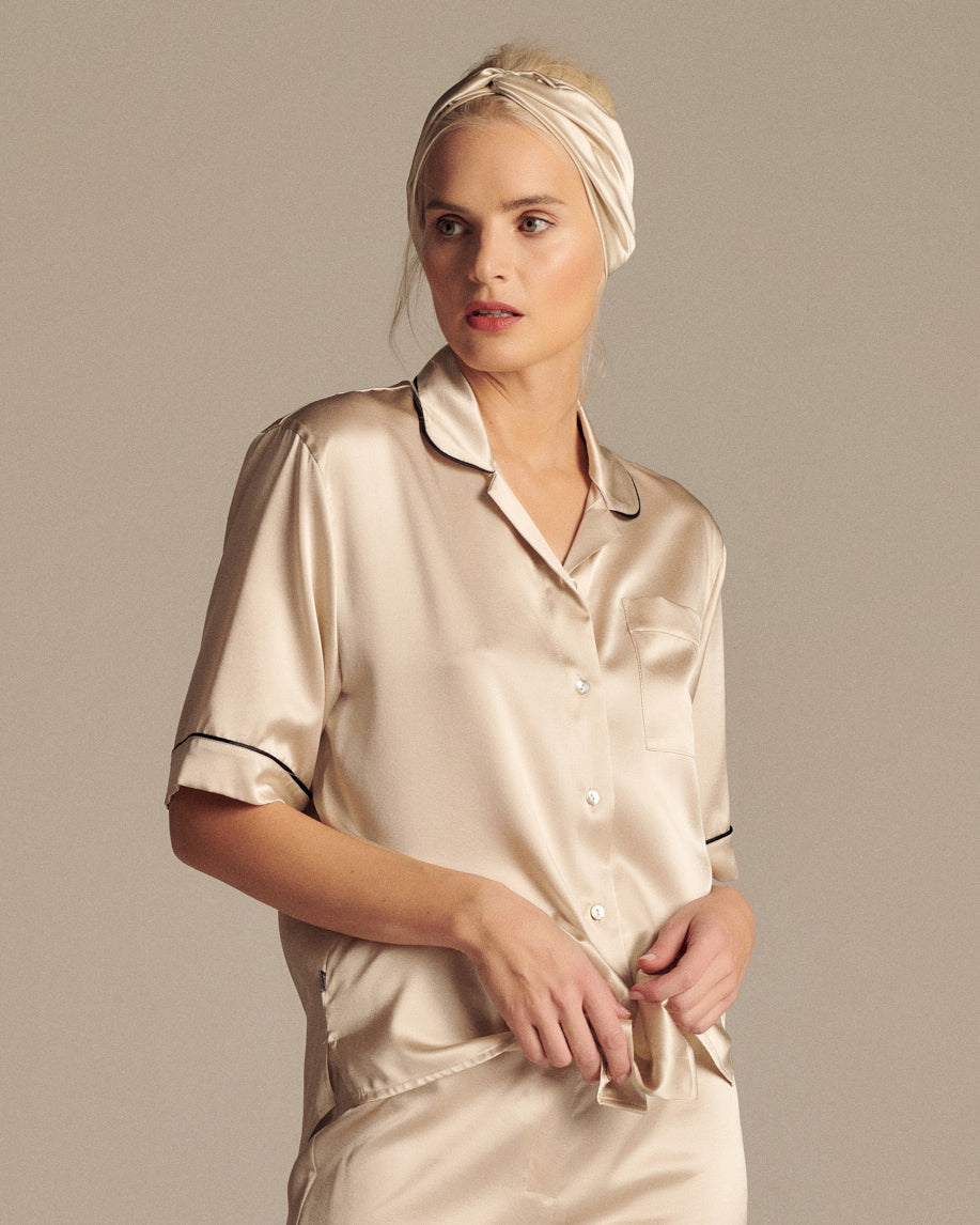 Champagne Silk Cropped Pyjama Set