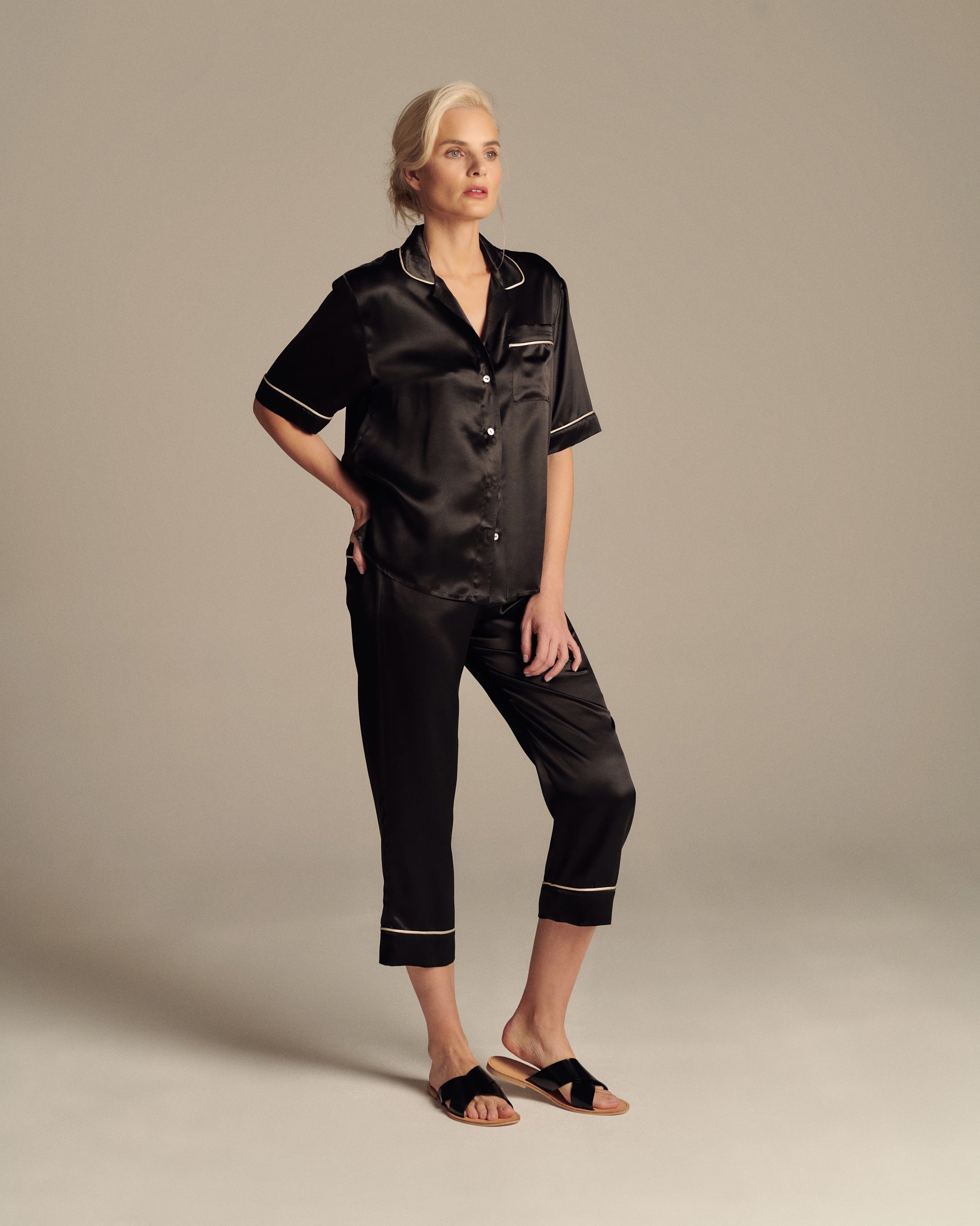 Paris Elegance Silk Cropped Pyjama Set Ribbon
