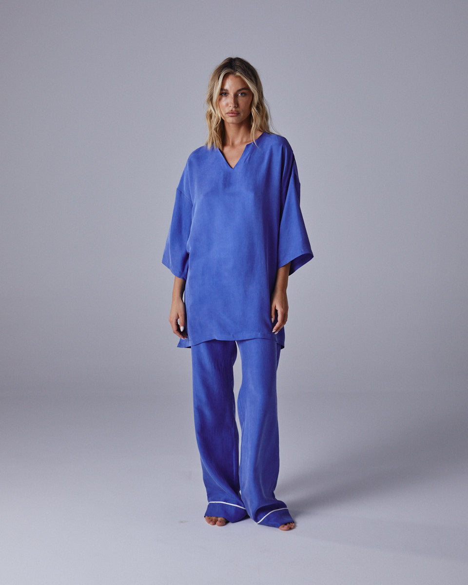 Brushed Silk Wide Blouse With Short Sleeves