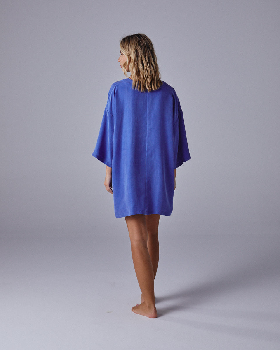 Brushed Silk Wide Blouse With Short Sleeves