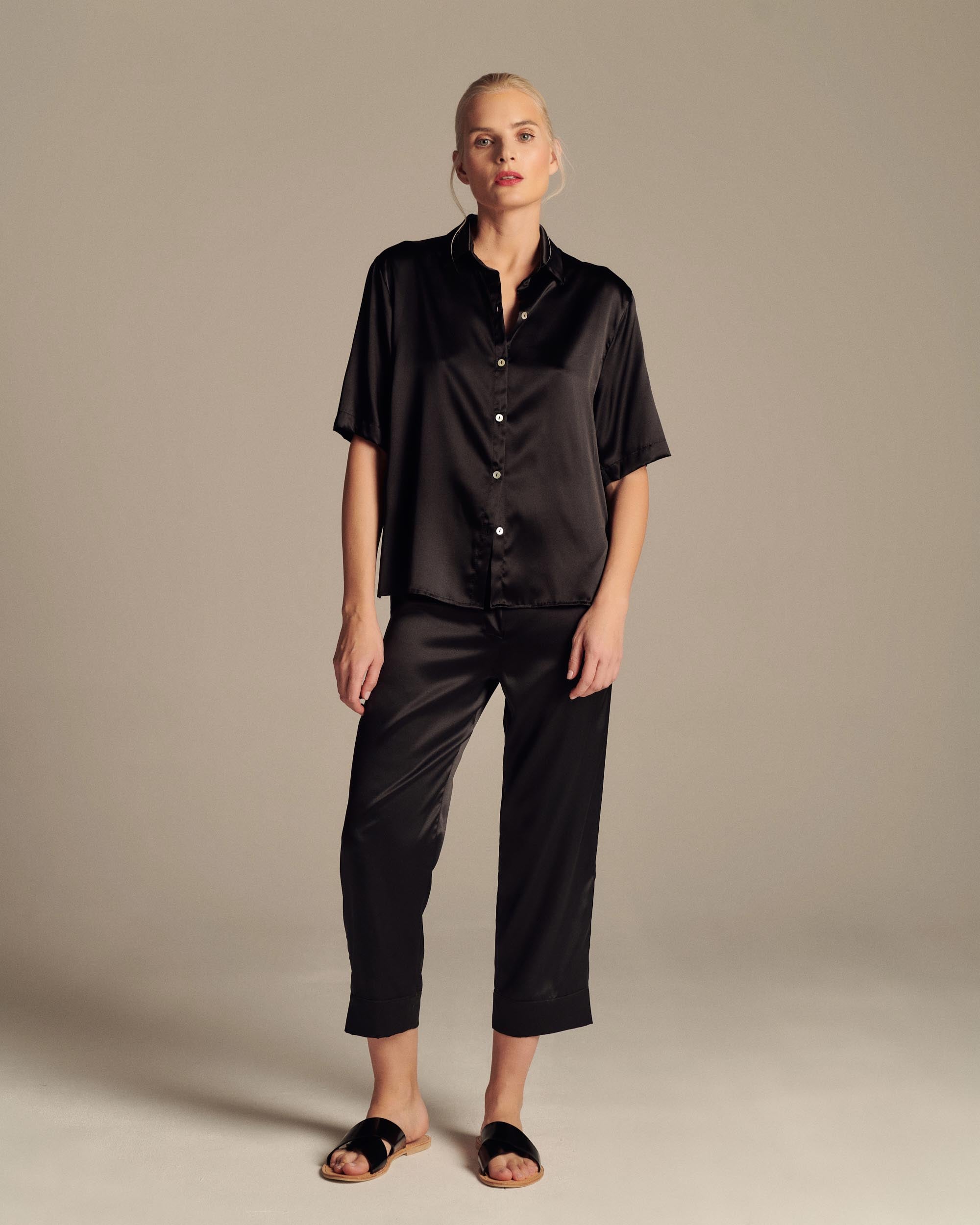 Silk Cropped Pyjama Shirt