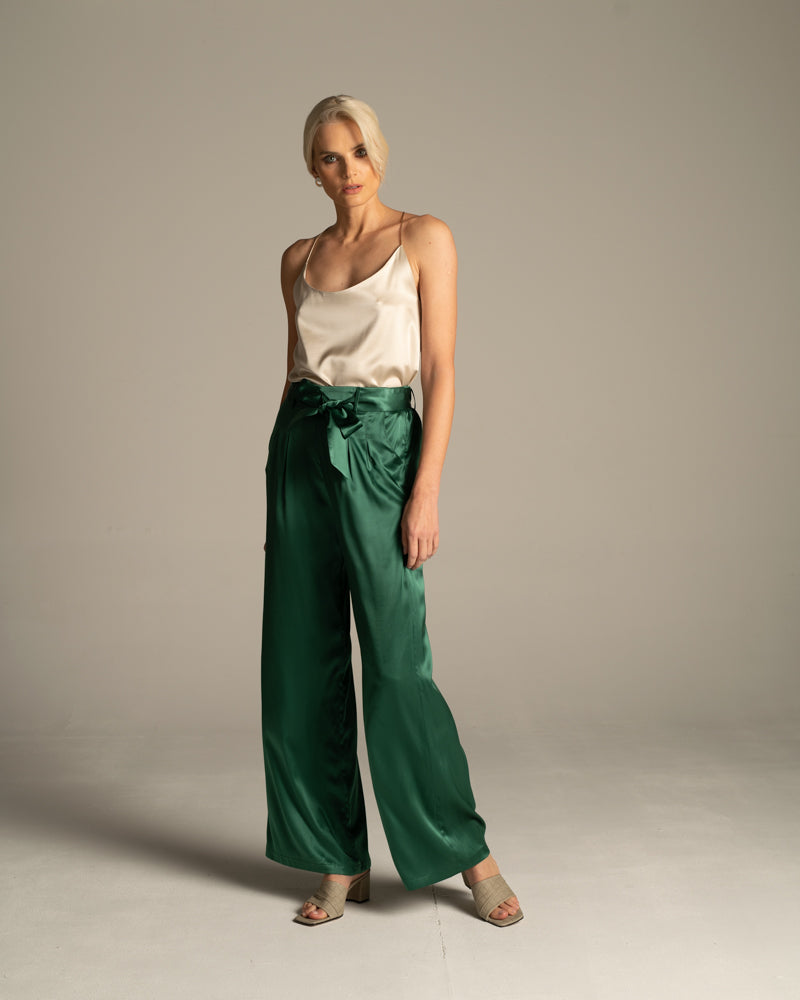 Green Bamboo Silk Pants