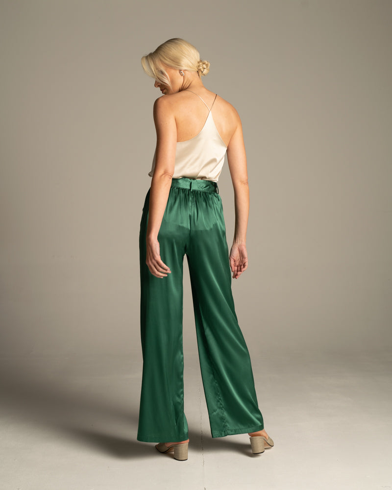 Green Bamboo Silk Pants